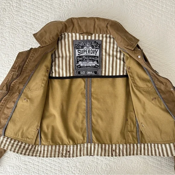 Superdry Fine Tailoring Canvas Tan Utility Work Chore Military Jacket Cotton S - Picture 4 of 13